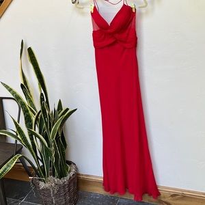 Red Gianni Versace full length spaghetti strap gown